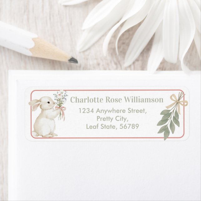 Étiquette d'adresse de retour de lapin floral Boho (En situation)