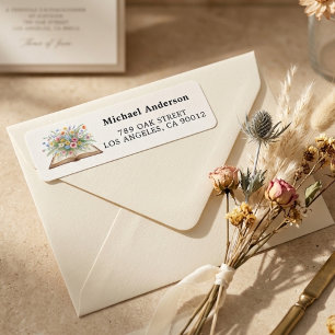 Étiquette d'adresse de retour de livre floral aqua