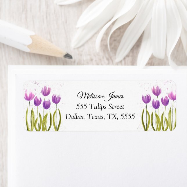 Étiquette d'adresse de retour de mariage à l'aquar (En situation)