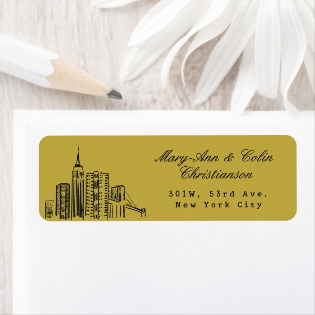Étiquette d'adresse de retour de mariage à New Yor (En situation)