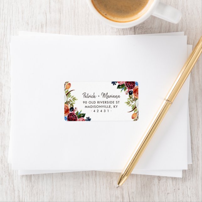 Étiquette d'adresse de retour de mariage Automne B (En situation)