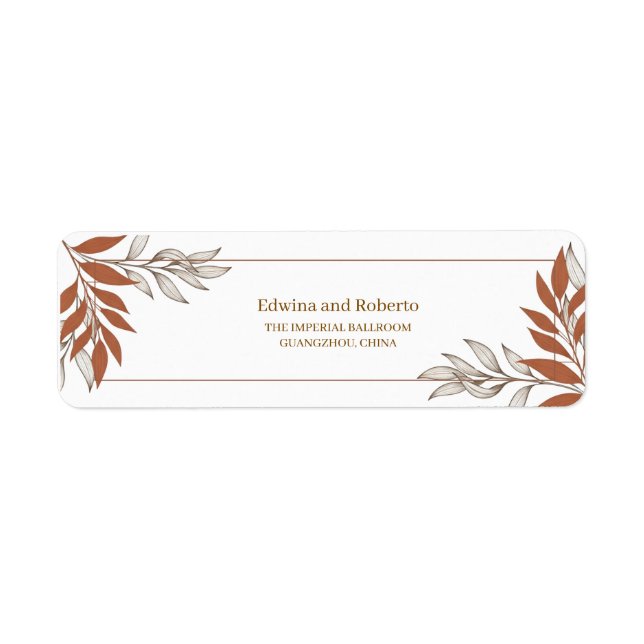 Étiquette d'adresse de retour de mariage aux feuil (Devant)