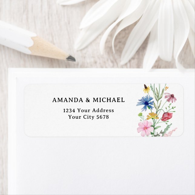 Étiquette d'adresse de retour de mariage aux fleur (En situation)