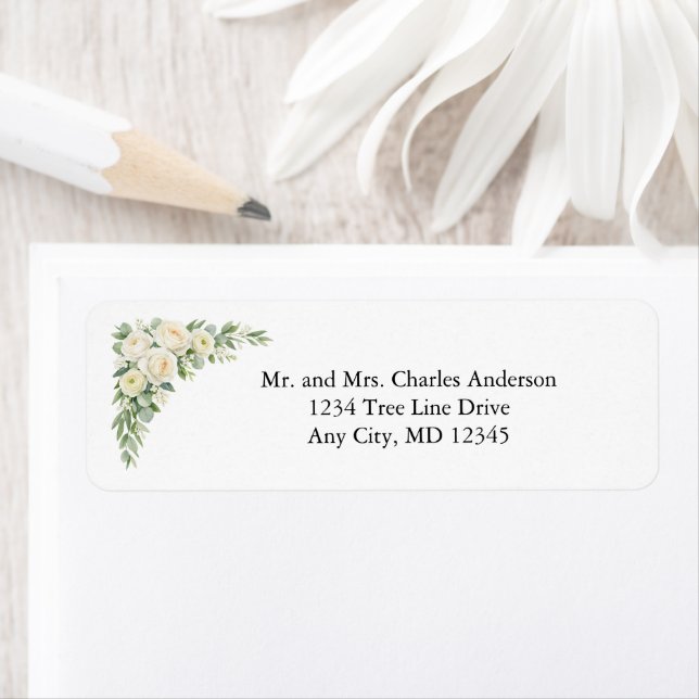 Étiquette d'adresse de retour de mariage aux flora (En situation)