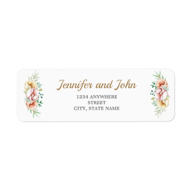 Étiquette d'adresse de retour de mariage avec feui (Devant)