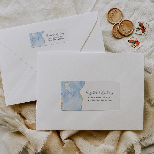 Étiquette d'adresse de retour de mariage bleu bébé (Créateur téléchargé)