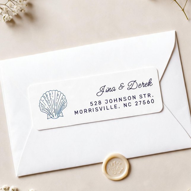Étiquette d'adresse de retour de mariage bleu blan (Créateur téléchargé)