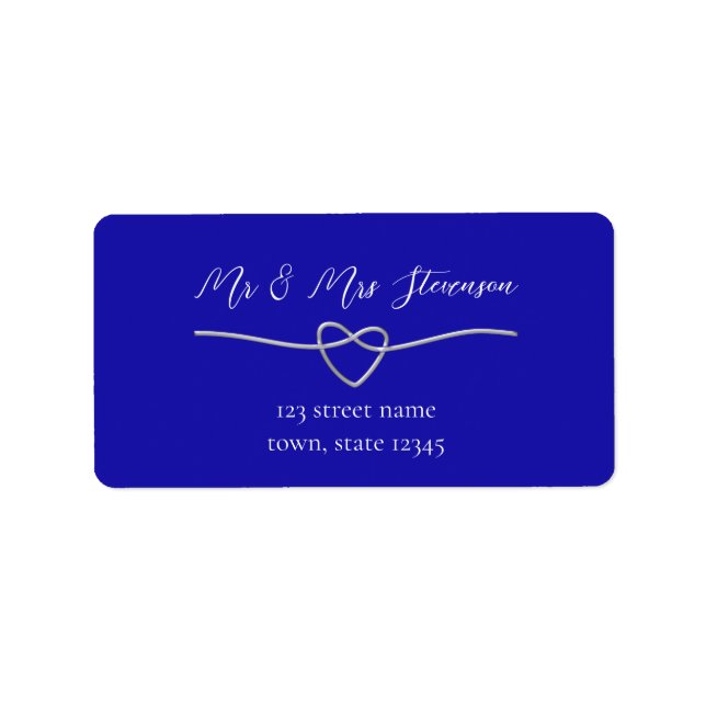 Étiquette d'adresse de retour de mariage bleu roya (Devant)