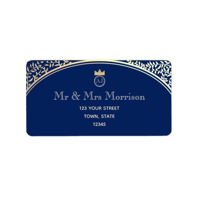 Étiquette d'adresse de retour de mariage bleu roya (Devant)