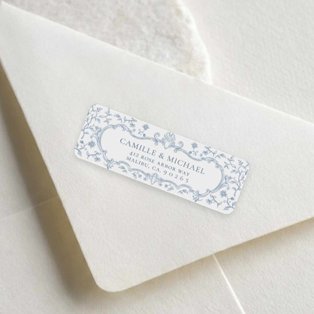Étiquette d'adresse de retour de mariage Blue Cres (Blue Toile Wedding Return Address Label)
