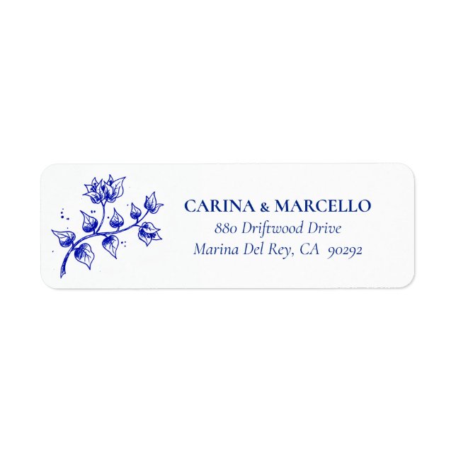Étiquette d'adresse de retour de mariage Bougainvi (Devant)