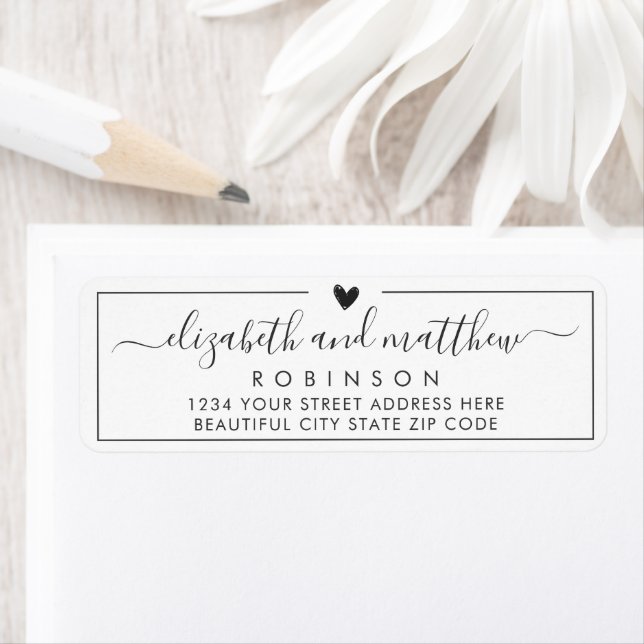 Étiquette d'adresse de retour de mariage chic écri (En situation)