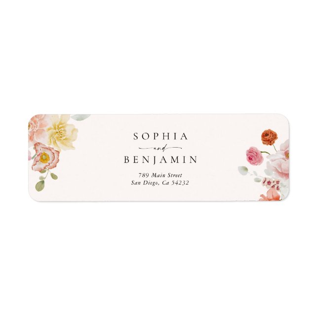Étiquette d'adresse de retour de mariage de fleurs (Devant)