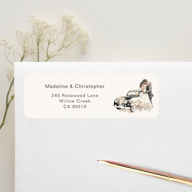 Étiquette d'adresse de retour de mariage de voitur (Créateur téléchargé)