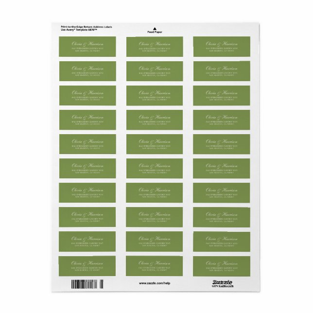 Étiquette d'adresse de retour de mariage écologiqu (Feuille entière)