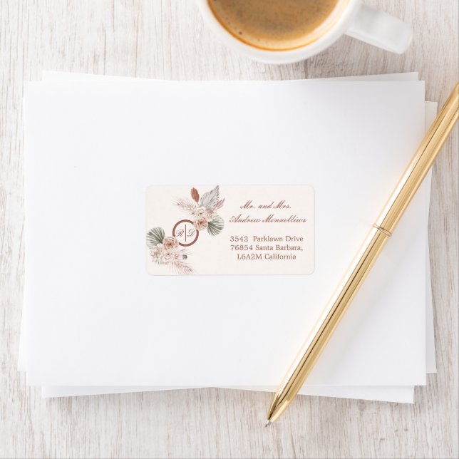 Étiquette d'adresse de retour de mariage élégante (En situation)