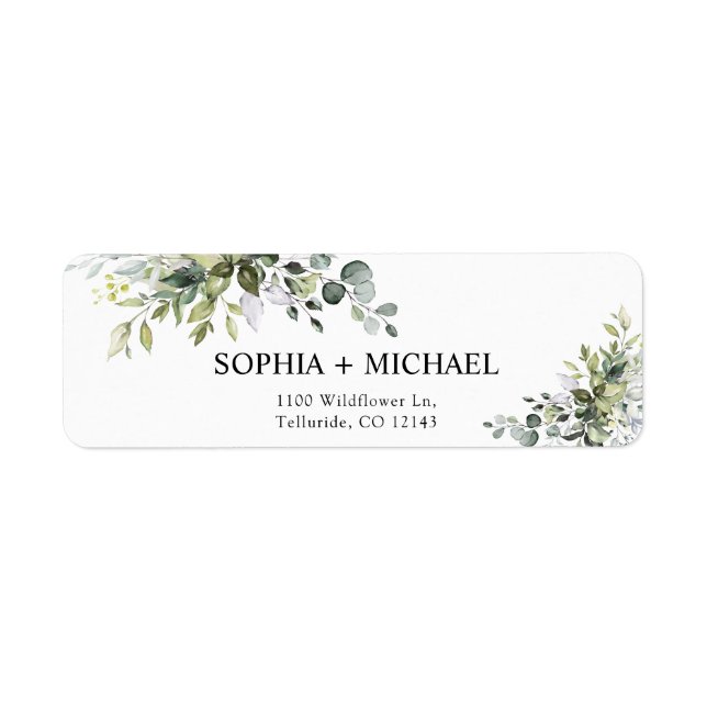 Étiquette d'adresse de retour de mariage Eucalyptu (Devant)
