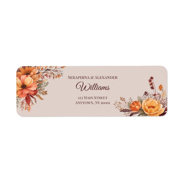 Étiquette d'adresse de retour de mariage floral aq (Devant)