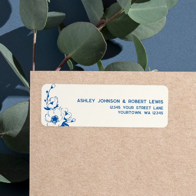 Étiquette d'adresse de retour de mariage Floral Bl (Créateur téléchargé)