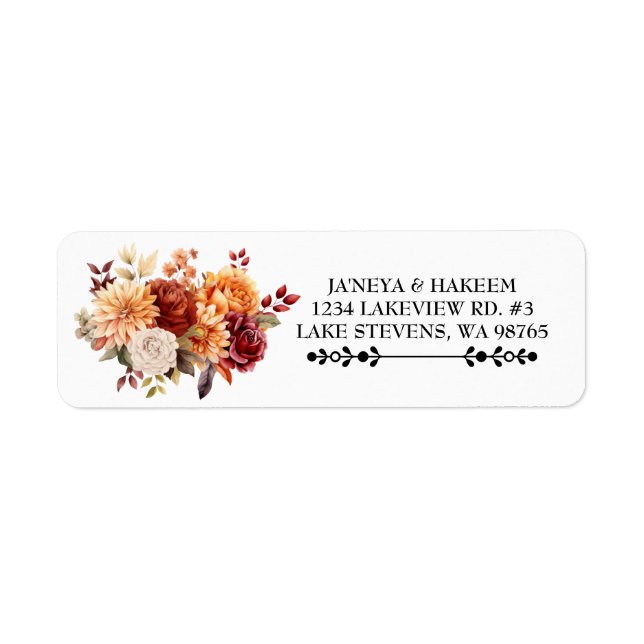 Étiquette d'adresse de retour de mariage floral d' (Devant)