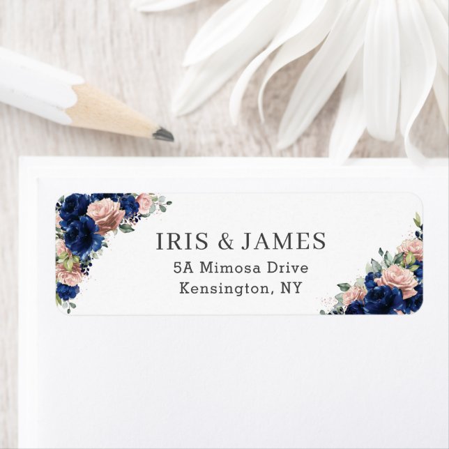 Étiquette d'adresse de retour de mariage floral Ro (En situation)