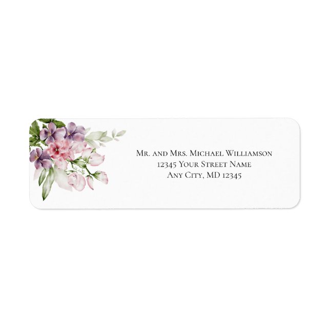 Étiquette d'adresse de retour de mariage floral ve (Devant)