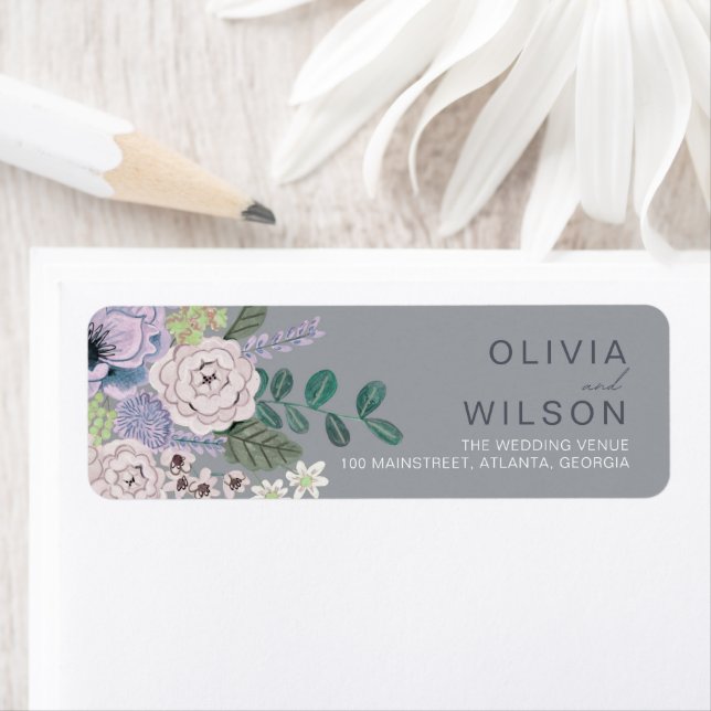 Étiquette d'adresse de retour de mariage florale g (En situation)