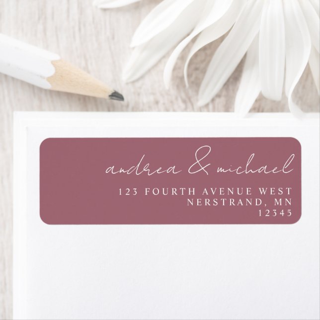 Étiquette d'adresse de retour de mariage Mauve / R (En situation)