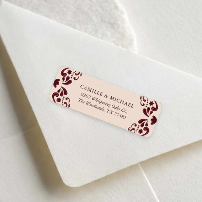 Étiquette d'adresse de retour de mariage mexicain  (Burgundy Fiesta Mexican Wedding Return Address)