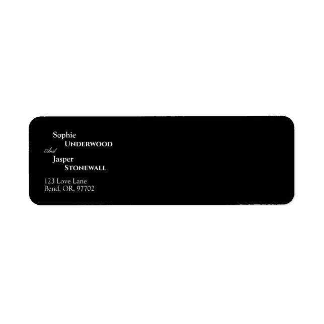 Étiquette d'adresse de retour de mariage noir clas (Devant)
