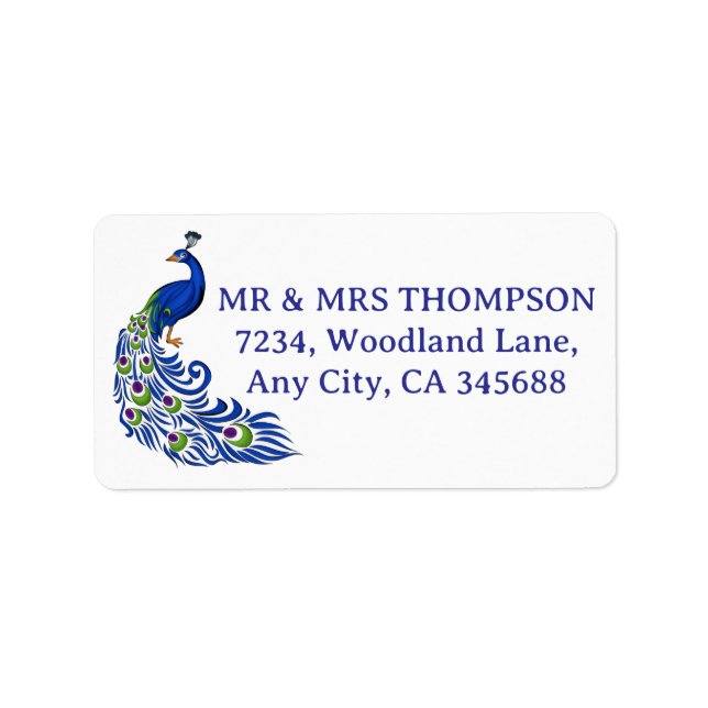 Étiquette d'adresse de retour de mariage Paon Bleu (Devant)