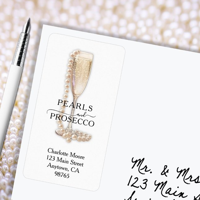 Étiquette d'adresse de retour de mariage Pearls &  (Pearls & Prosecco Bridal Shower Return Address Labels)