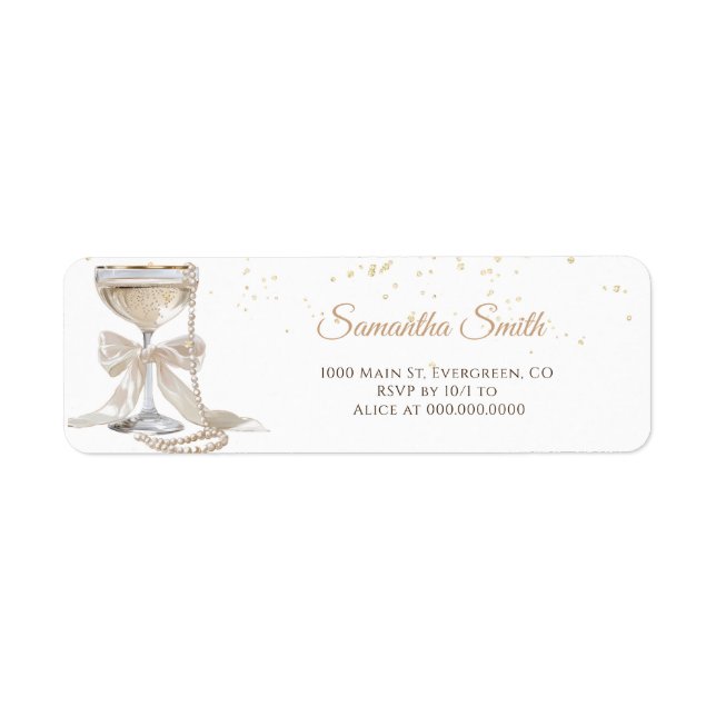 Étiquette d'adresse de retour de mariage Pearls &  (Devant)