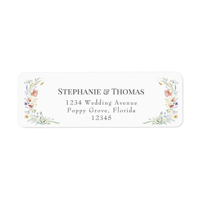 Étiquette d'adresse de retour de mariage Prairie F (Devant)