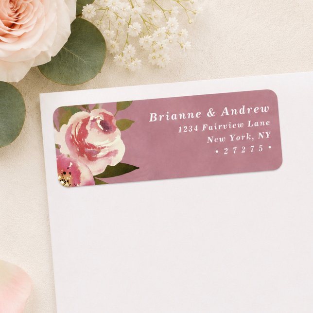 Étiquette d'adresse de retour de mariage rose chic (Elegant wild rose pink return address labels)