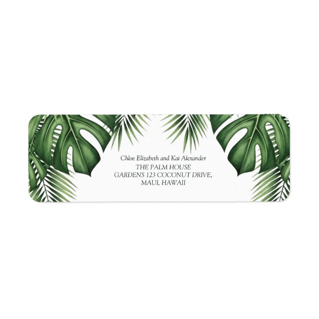 Étiquette d'adresse de retour de mariage tropical  (Devant)