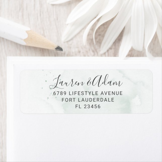 Étiquette d'adresse de retour de mariage vert fonc (En situation)
