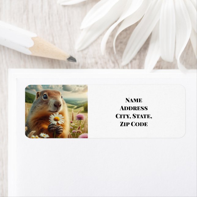 Étiquette d'adresse de retour de marmotte mignonne (En situation)