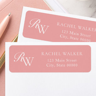 Étiquette d'adresse de retour de monogramme rose é