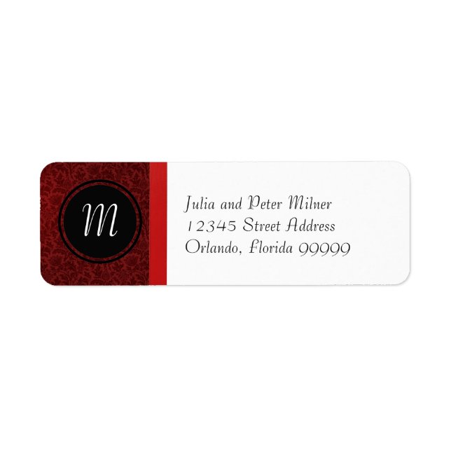 Étiquette d'adresse de retour de monogramme rouge  (Devant)