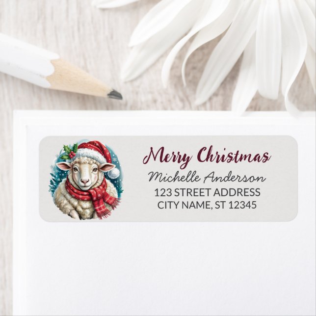 Étiquette d'adresse de retour de mouton de Noël jo (En situation)
