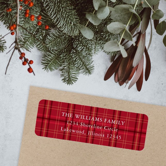 Étiquette d'adresse de retour de Noël à carreaux r (Créateur téléchargé)