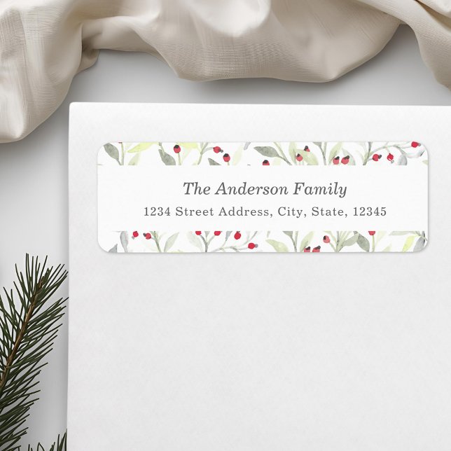 Étiquette d'adresse de retour de Noël à l'aquarell (Créateur téléchargé)