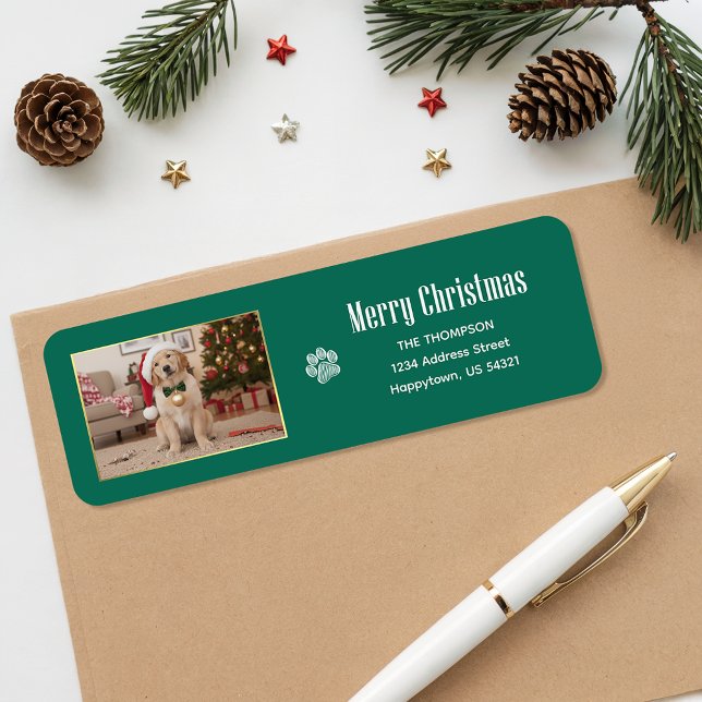 Étiquette d'adresse de retour de Noël avec photo d (Créateur téléchargé)