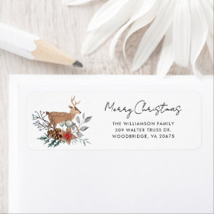 Étiquette d'adresse de retour de Noël Cerf Aquarel
