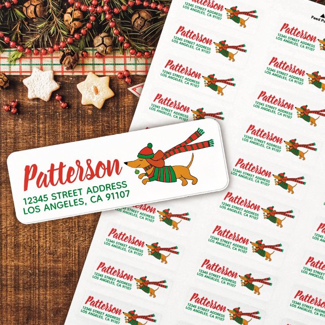 Étiquette d'adresse de retour de Noël de dachshund (Créateur téléchargé)