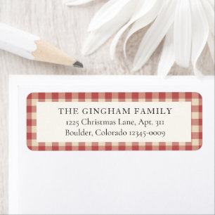 Étiquette d'adresse de retour de Noël en gingham r