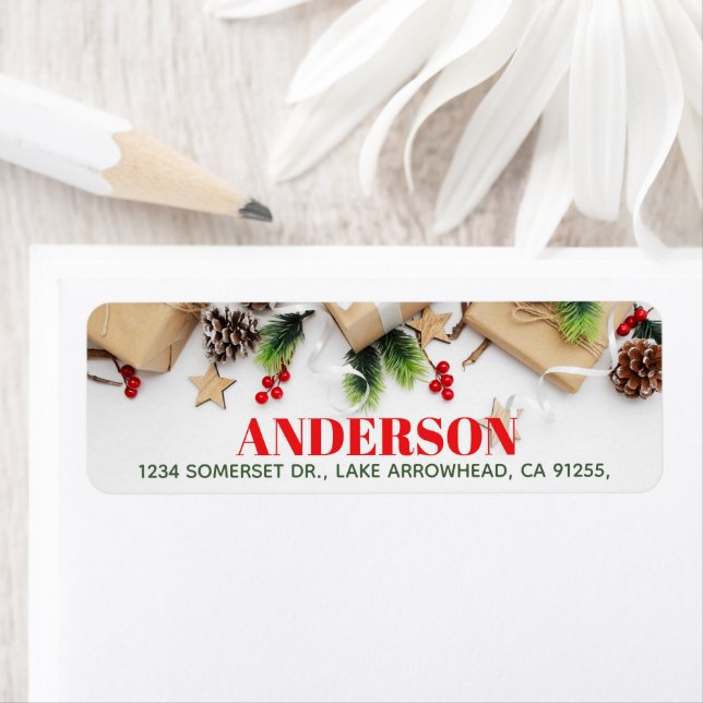 Étiquette d'adresse de retour de Noël festive au h (En situation)