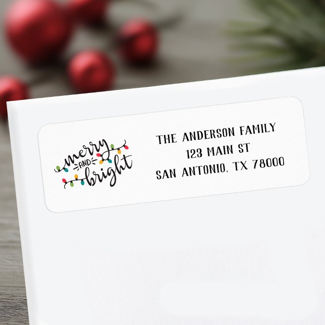 Étiquette d'adresse de retour de Noël Joyeuse et L (Merry and Bright Christmas Return Address Labels)