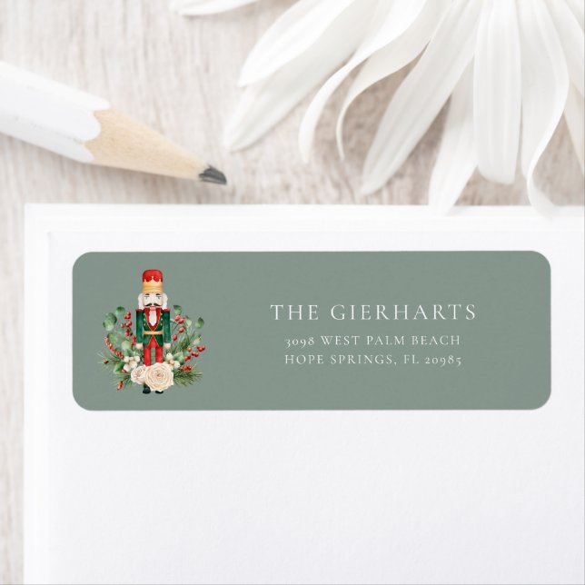 Étiquette d'adresse de retour de Noël Nutcracker (En situation)
